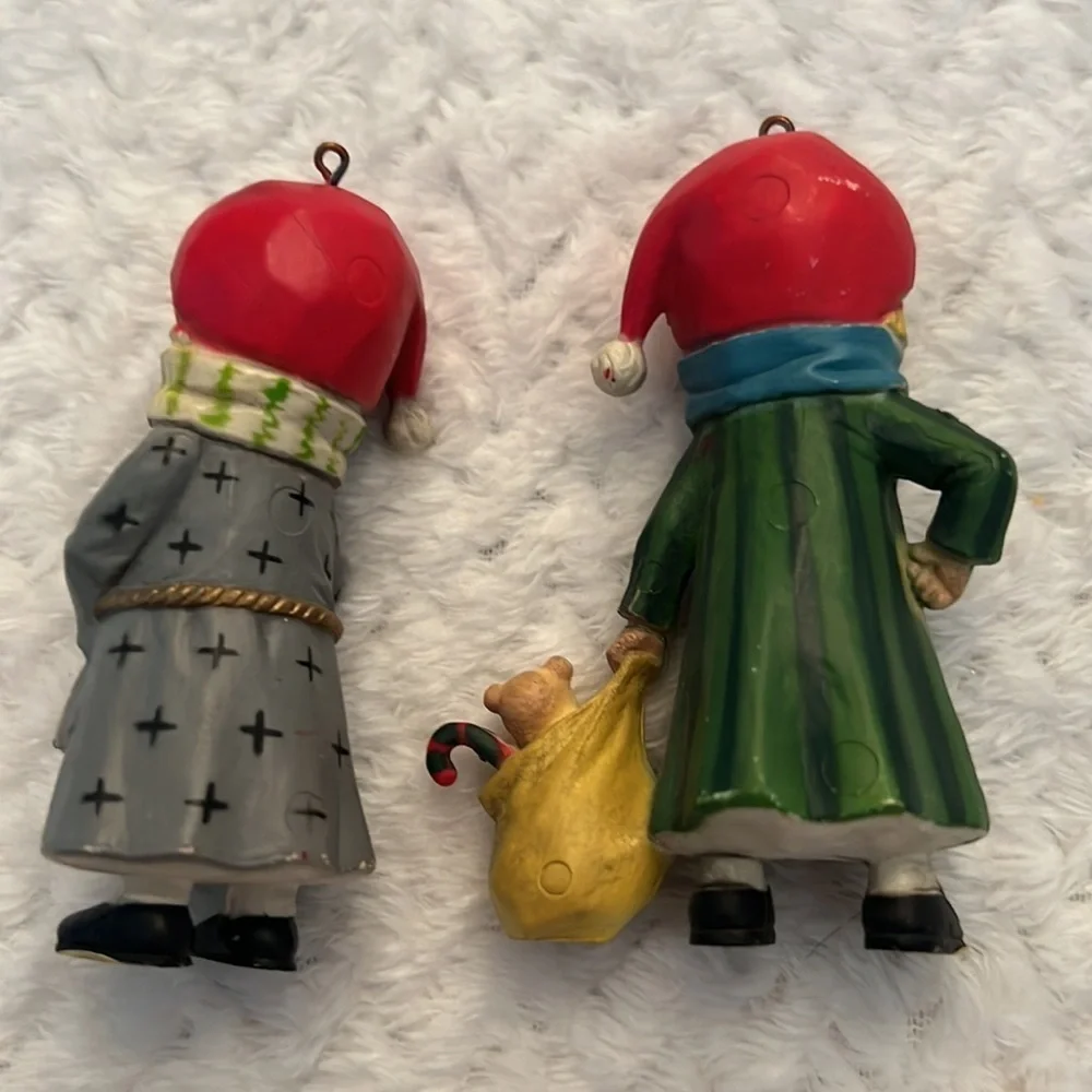 Vintage 1980s Bradford Novelty Christmas Ornaments Midcentury Set of 2